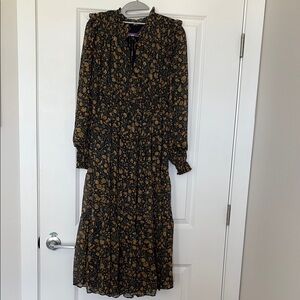 Olivaceous Brown and Black Long Sleeve V-Neck Sundress